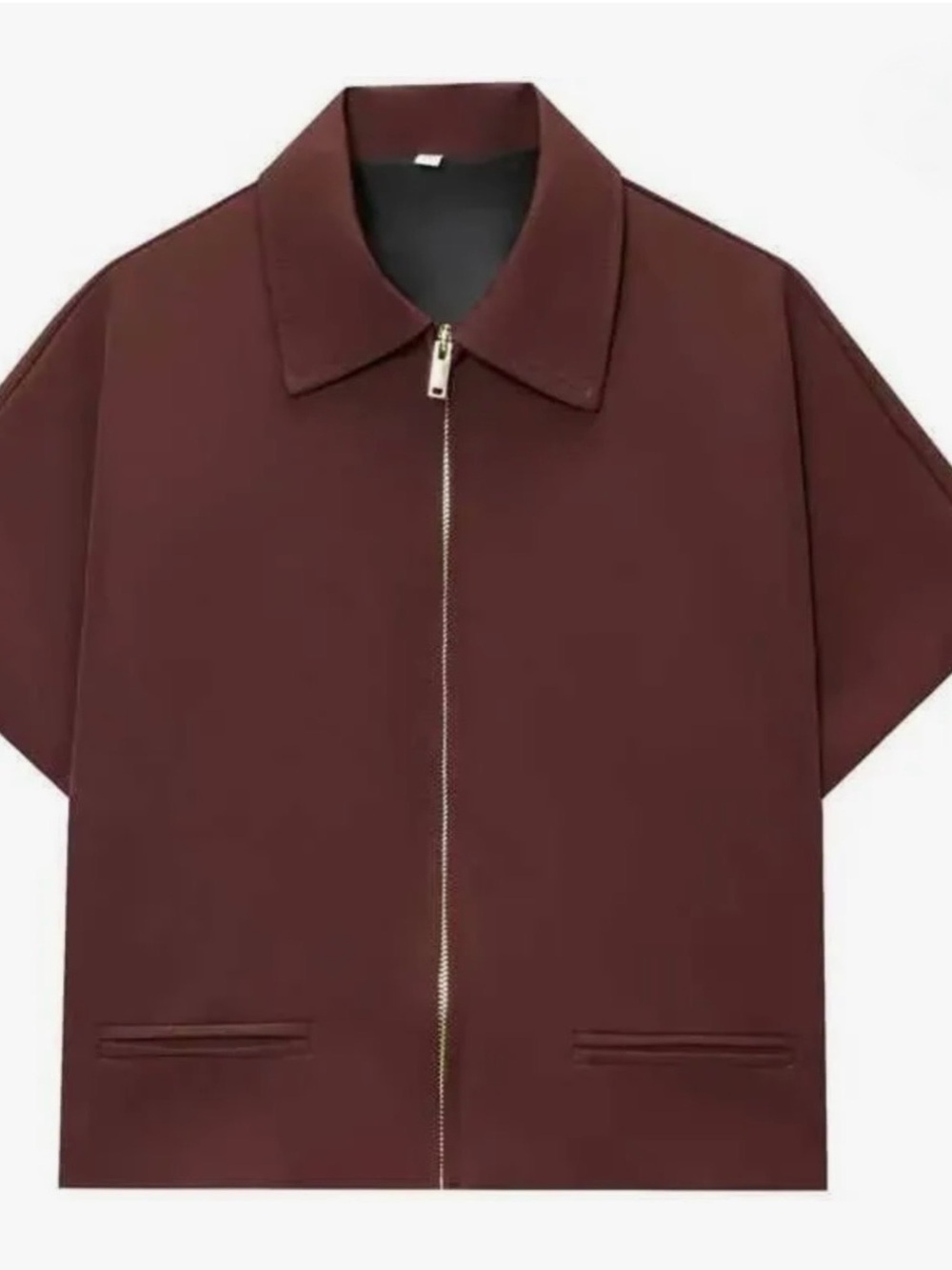 Zara Short-Sleeve Zip Jacket Top in Deep Brown